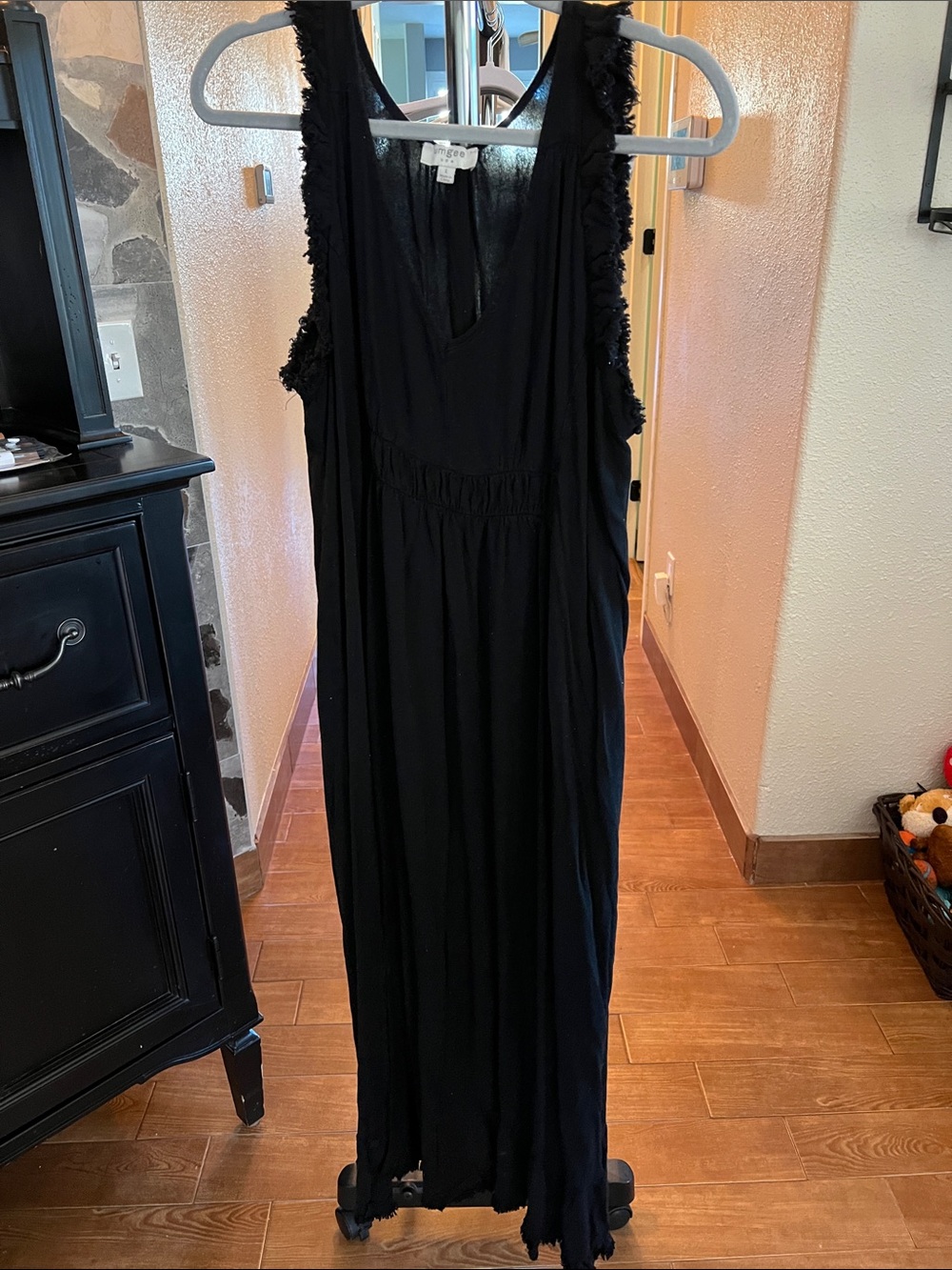 Umgee Black Fringe-Trim Maxi Dress